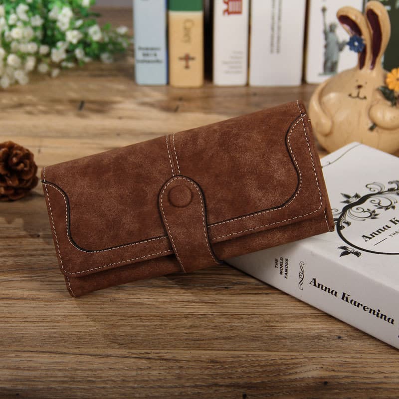 Women's Korean-style Long Wallet Vintage Matte Stitching Solid Color Embroidered Thread Wallet Women's Clutch Purse Money Clip