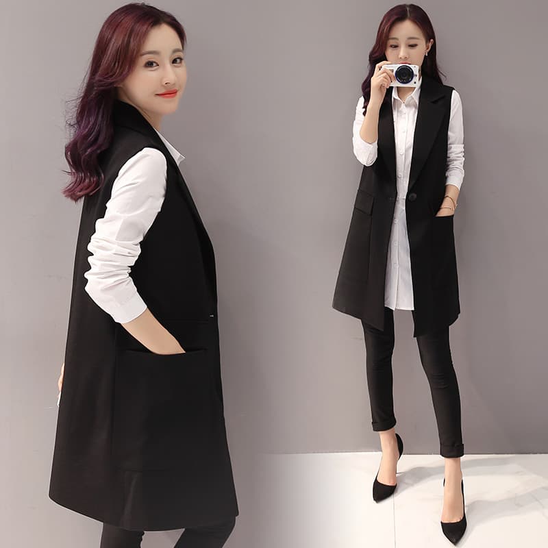 Women's Medium-Length Spring 2024 New Style Slim-Fit Vest Korean Version Sleeveless Jacket Fresh and Smooth Silhouette