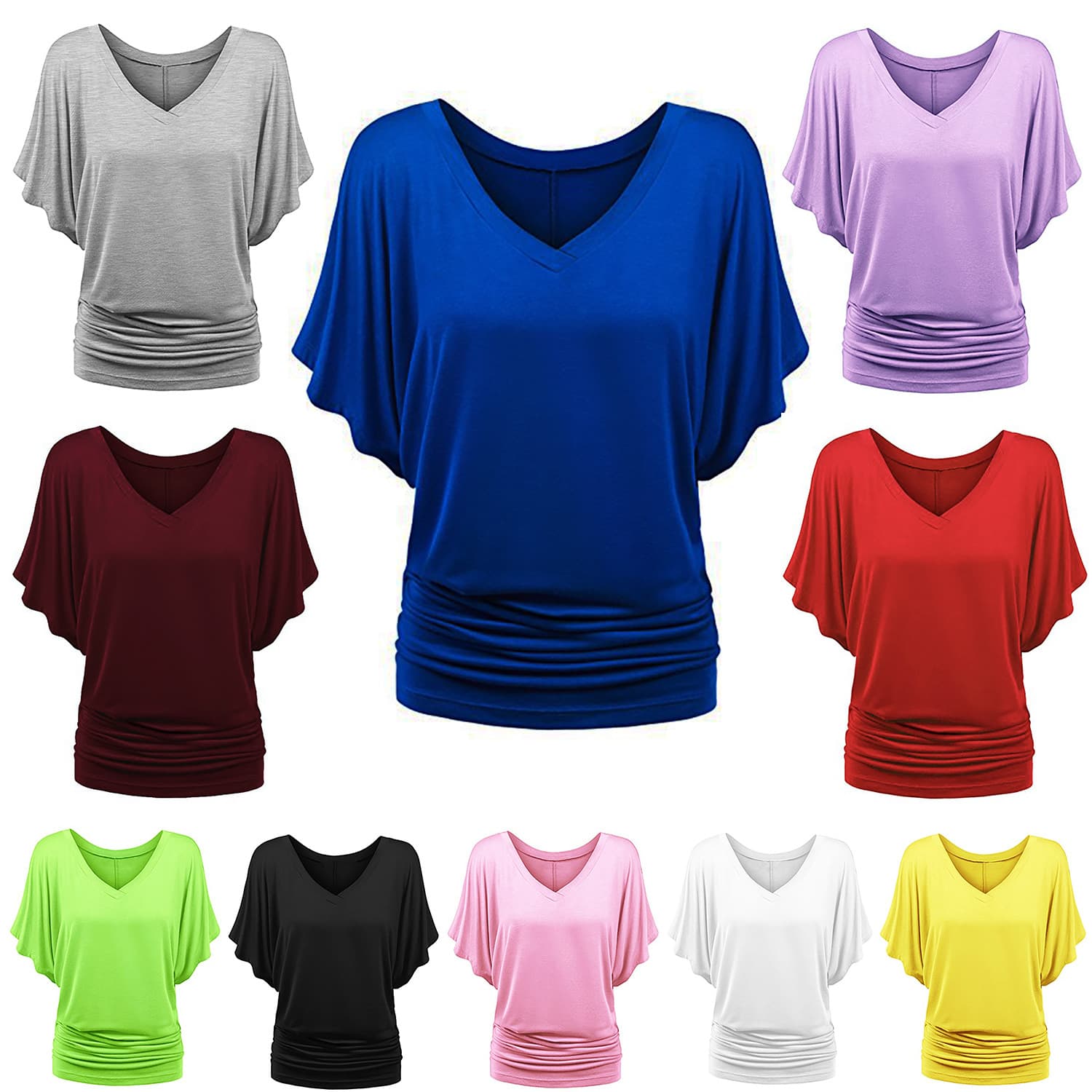 Large size loose bat sleeve V-neck short-sleeved T-shirt top European and American pullover summer large size bat sleeve top