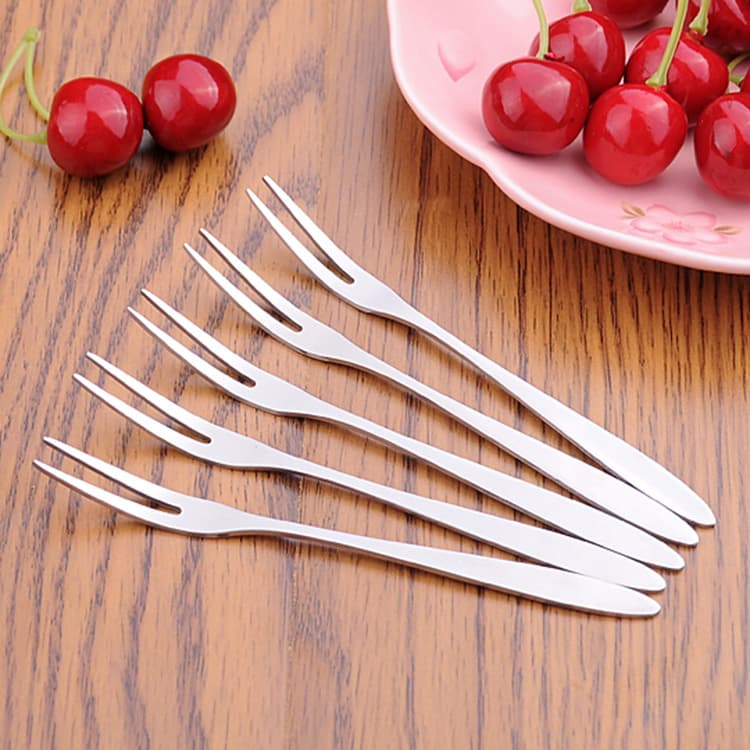 Stainless Steel Fruit Fork | Fashion Fruit Pick | Dessert Mooncake Cake Small Fork Pastry Fork Two-Prong Fruit Fork