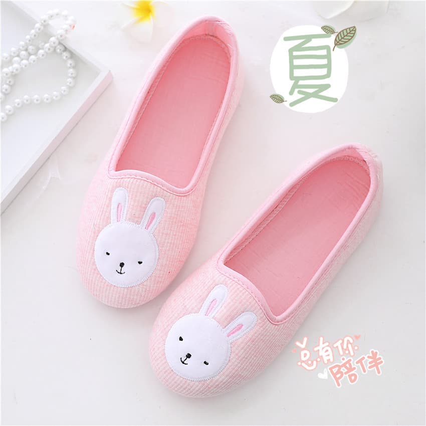 Cartoon Home Confinement Slippers for Spring/Autumn, Soft Sole Breathable Summer Pregnancy Cloth Slippers, Non-Slip Mother-Child Heel Cover Floor Shoes