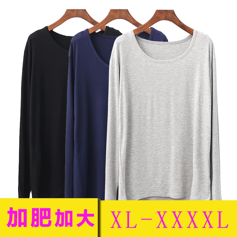 Men's Thin Spring/Autumn Wear Single Piece Plus Size Round Neck Middle-Aged and Elderly Modal Basic Base Layer Top