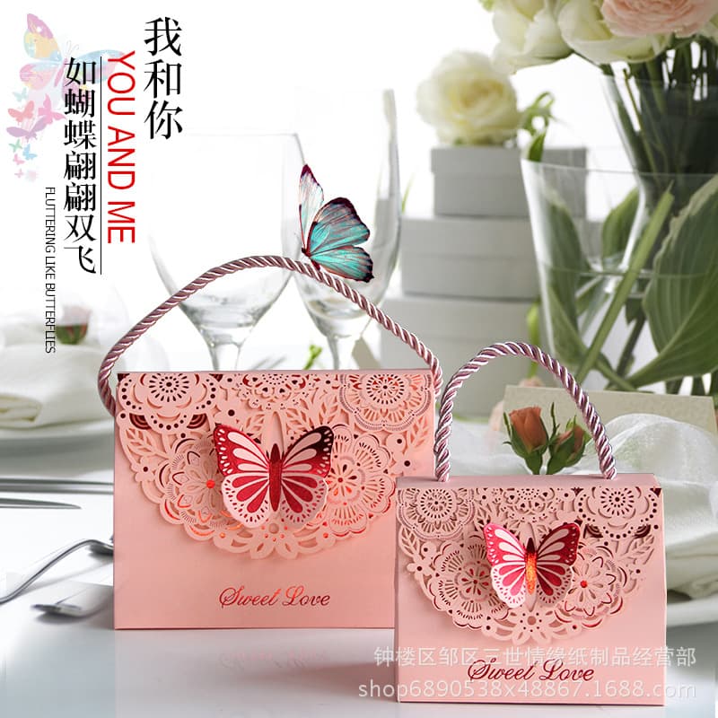 Wedding Candy Box Handheld Hollow Out Butterfly Design Paper Gift Box Special For Wedding Favors Packaging Candy