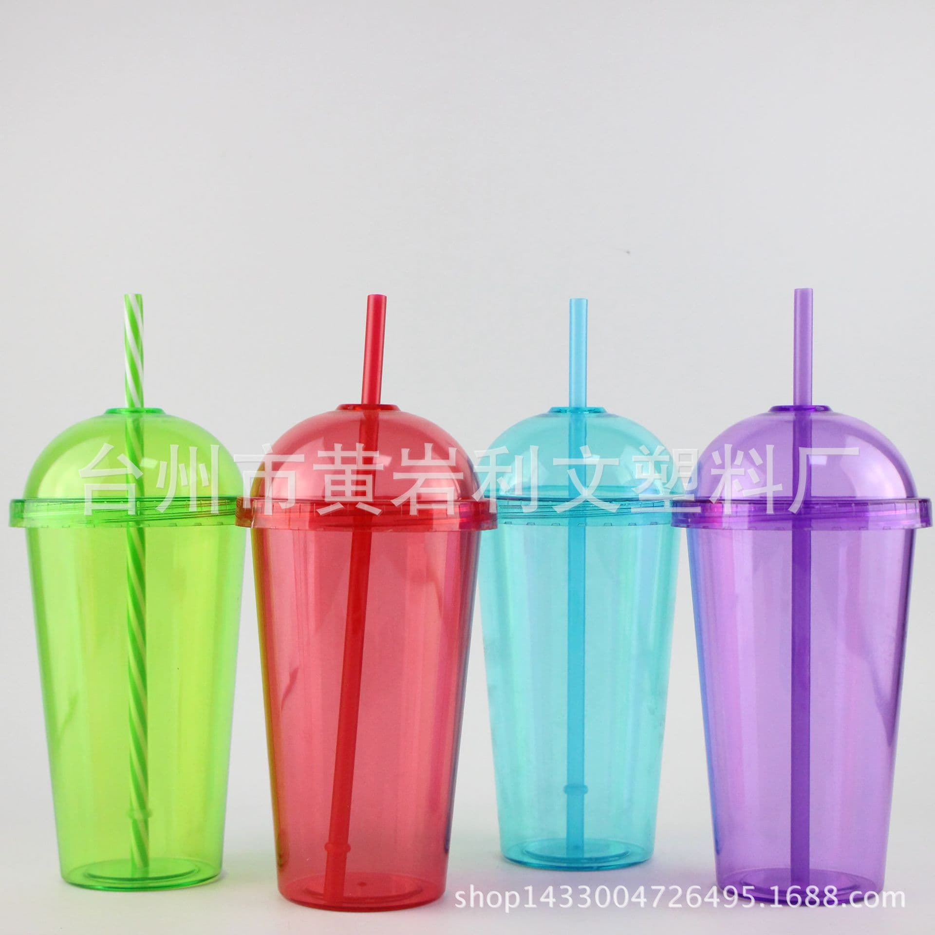 16OZ Colorful Round Lid Single-Layer Straw Cup PS Round Lid Cup 450-500 Plastic Straw Cup