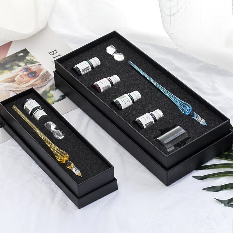 Handmade Glass Colorful Ink Dip Pen for Calligraphy Practice Threaded Tip Cartoon Theme Gift Box Set Business Gifts Travel Souvenir