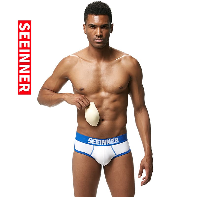 Manufacturer Men's Underwear Combed Cotton Low-Rise Triangle Briefs Export Wholesale Butt Lift Padded Cup Color Block Men's Triangle Briefs