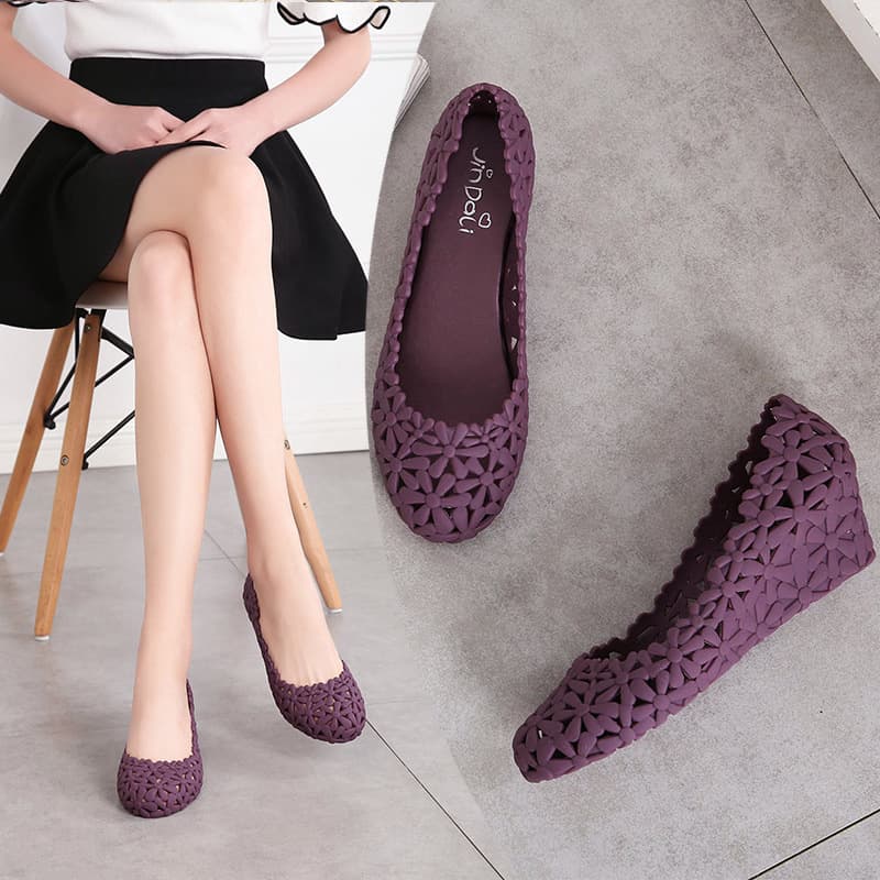 2026 Summer New Style Bird's Nest Wedge Jelly Shoes Women's Sandals Korean Style Hollow Breathable Fashion Thick-Soled Rubber Shoes Trend