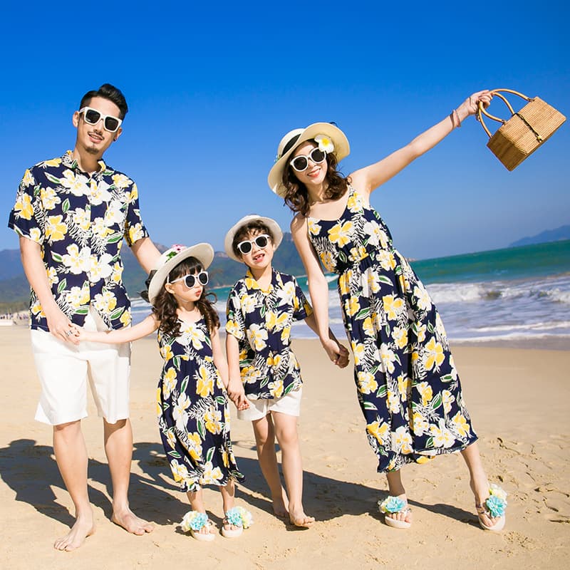 2023 New Family Matching Outfits, Couple Sets, Beach Dress, Mother-Daughter Dress, Hawaiian Shirt, Nippon Asia