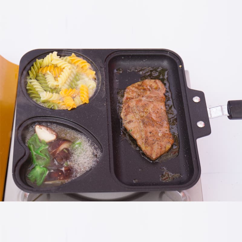3-in-1 Breakfast Pan Multi-Function Frying Pan Steak Pan Non-Stick Square Pan Smokeless Pan Egg and Steak Combo Pan