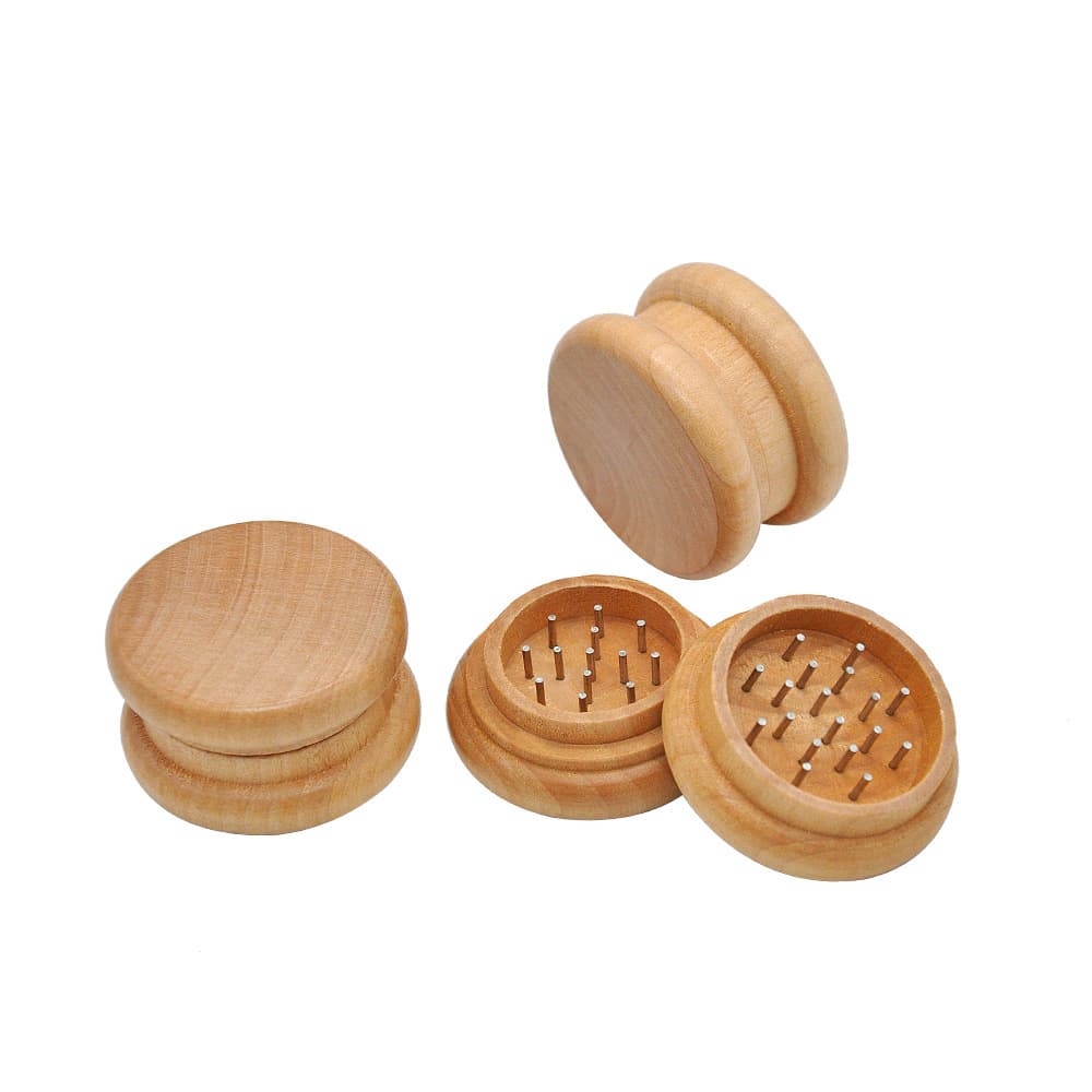 Factory Direct New Wooden Herb Grinder 55mm Diameter Two-Layer Grinder Metal Crusher