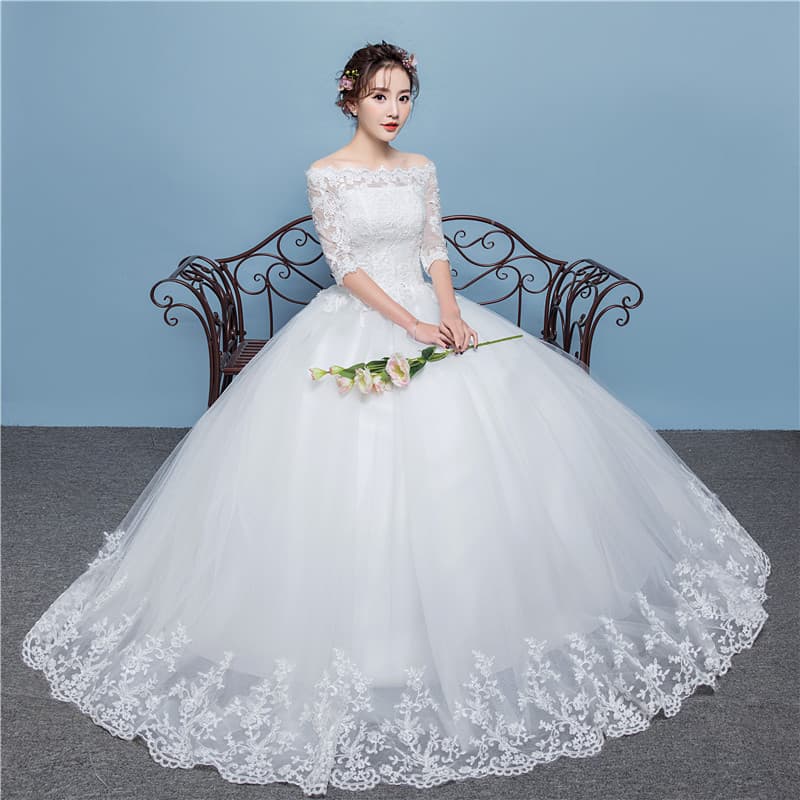 Wedding Dress 2025 New Simple Korean One-Shoulder Medium Sleeve Slim Plus Size Bride Wedding Gown Wholesale D20