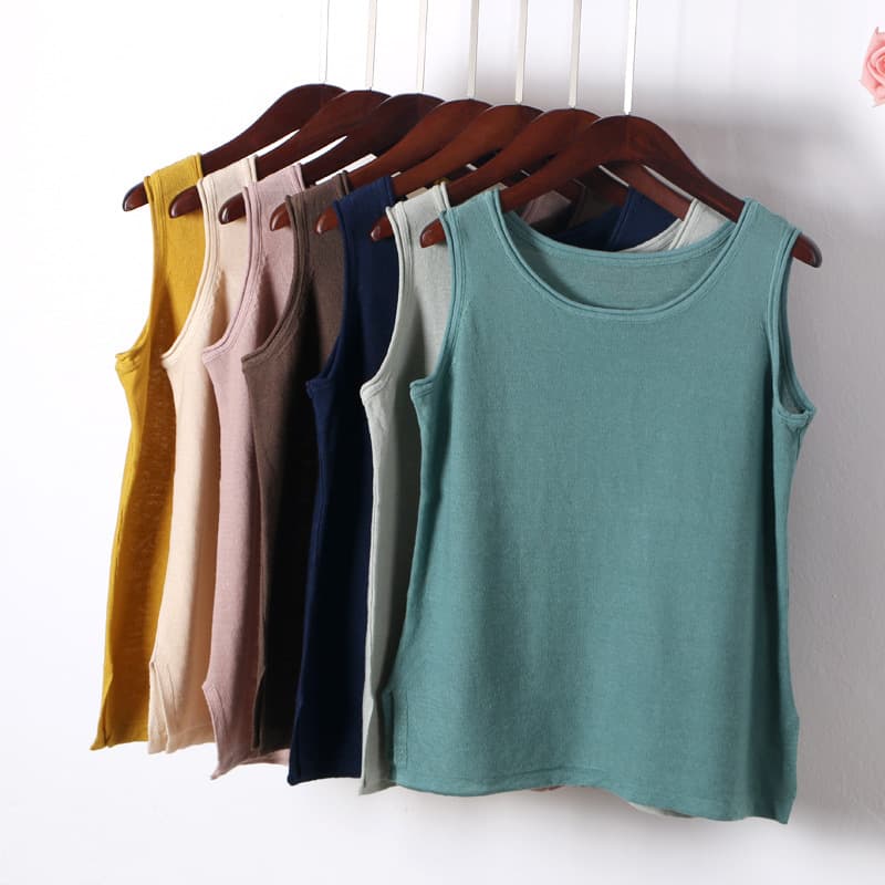 2025 Summer New Artistic Linen Knit Vest Hemp Round Neck Sleeveless Loose Camisole Base Top 720