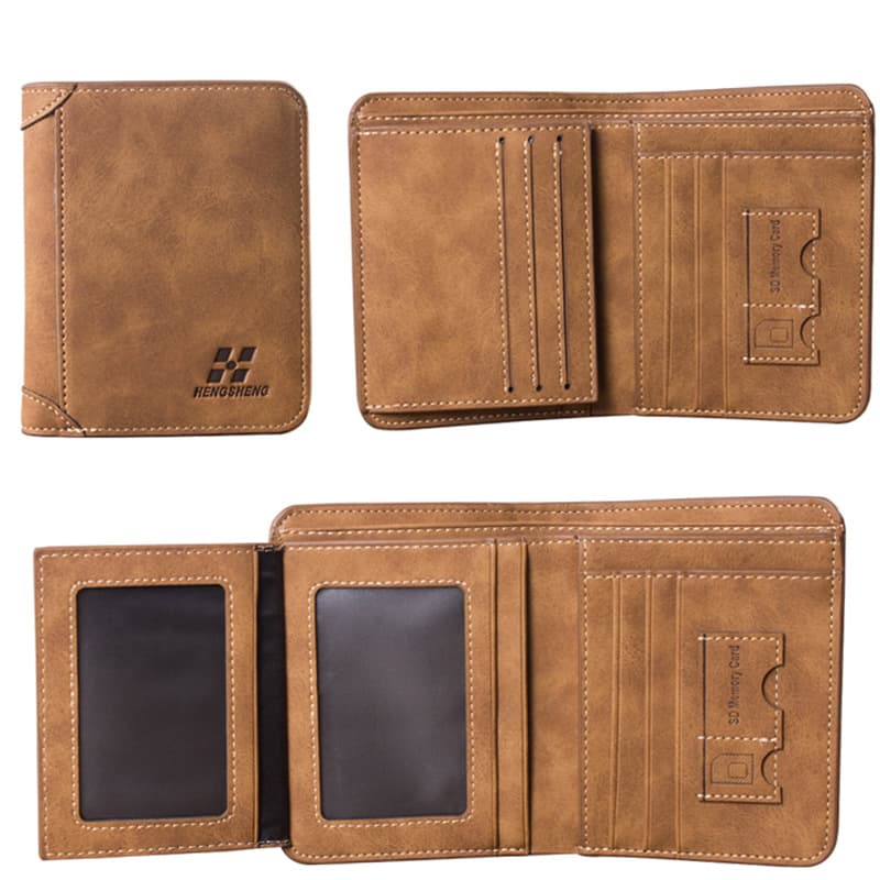 Men's Wallet Vintage Short Cropped Frosted Leather Bifold Vertical Style Youth Korean Version Multiple Card Slots