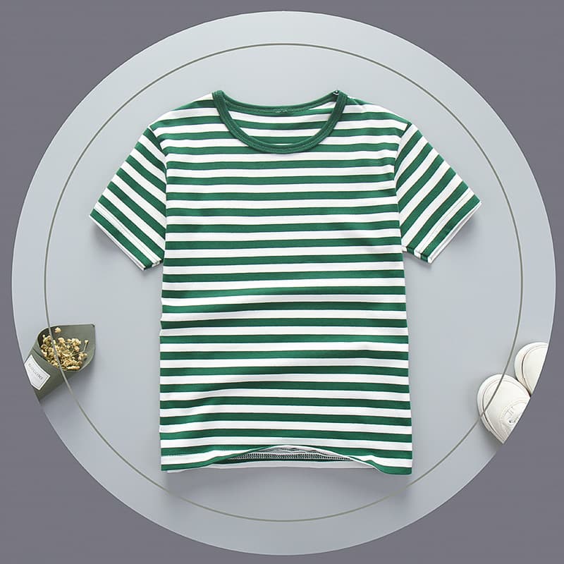 Children's Summer Short Sleeve Cotton Striped T-Shirt, Round Neck, Sailor Style, Literary Style, Cross-Border Best Seller, Long-Term Supply