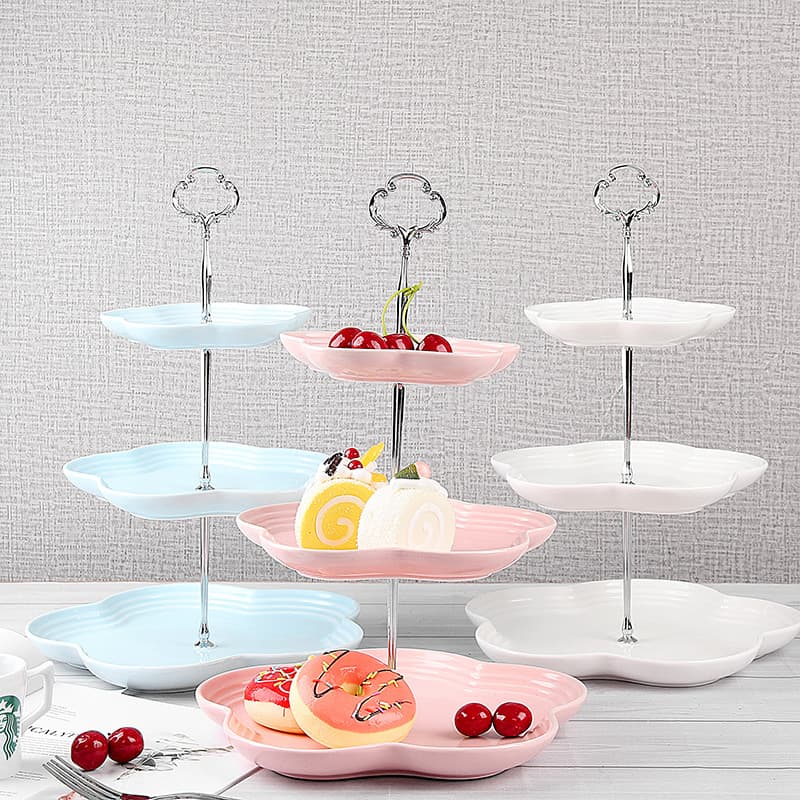 Factory Stock Three-Layer Ceramic Fruit Plate Snack Plate Cake Plate Multi-Layer Stand Cake Plate Creative Candy Tray