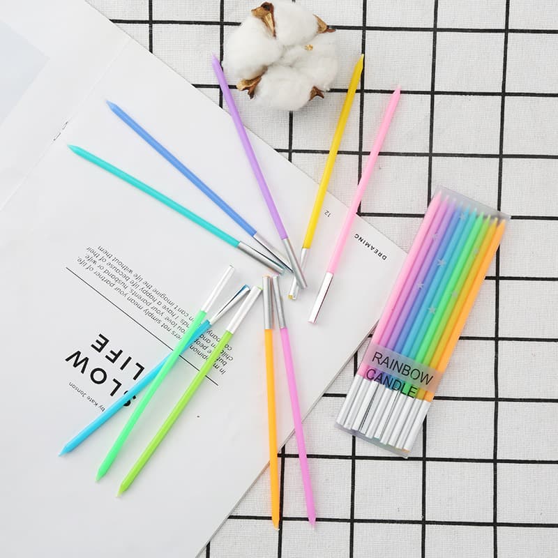 Korean Style Refreshing Rainbow Candle Long Stick Birthday Festival Party Dessert Table Cake Decoration Boxed Candle