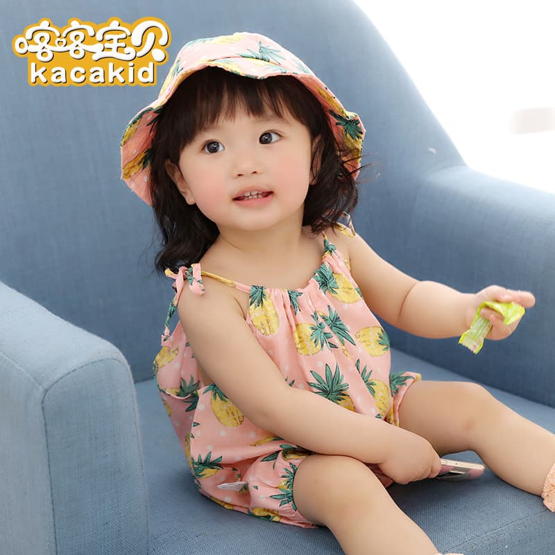 Summer Baby Kids Pineapple Strap Romper Triangle Crawling Suit Bottom Cover Infant Overall Lantern Pants