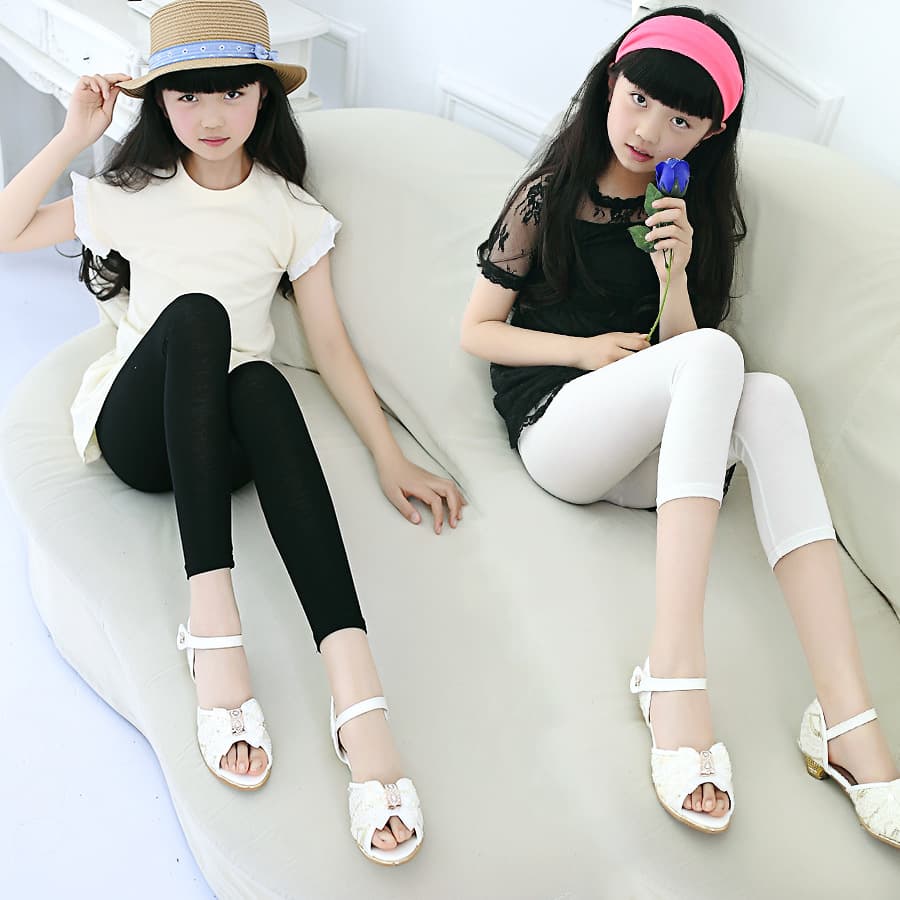 Girls Summer Dance Bottom Pants Long Korean Style Modal Fabric Soft Treatment White Solid Color Middle Big Children Trousers
