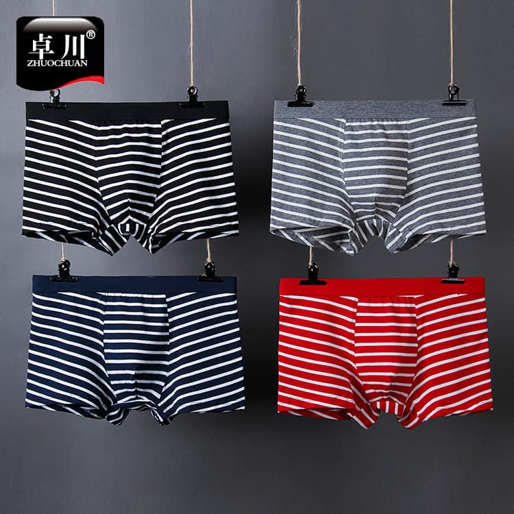 Pure Cotton Striped Men's Underwear Sports Large Size Men's Mid-Waist Boxer Pants Fashionable Sexy Four-Corner Pants for Young Students