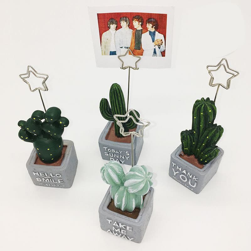Desktop Cactus Resin Plant Photo Clip Memo Postcard Note Holder Stand