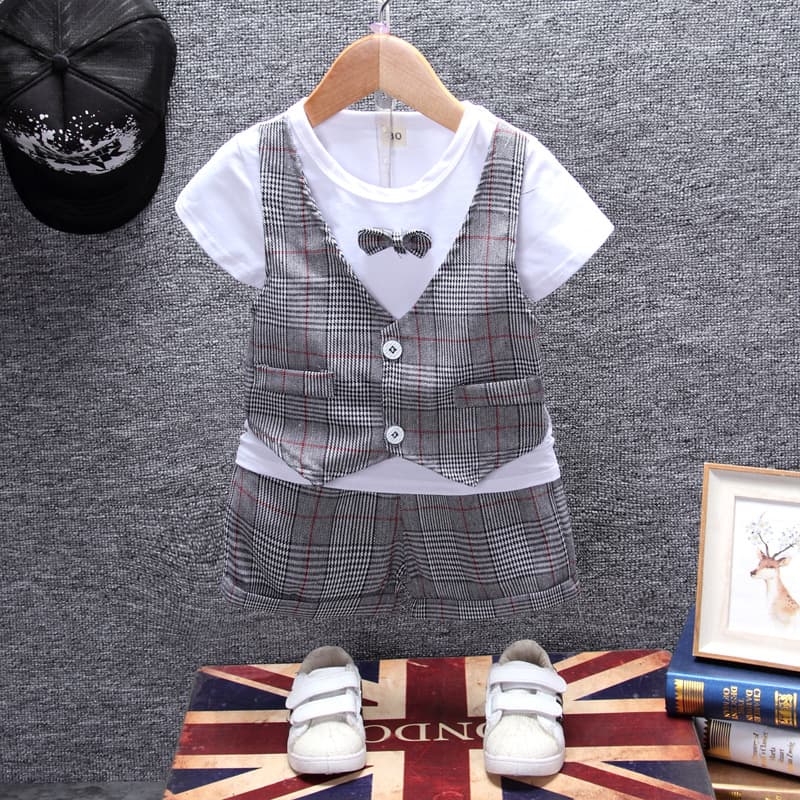 Boys short-sleeved summer suit baby vest two-piece trendy 1-3 years old 4-year-old baby small suit summer wholesale