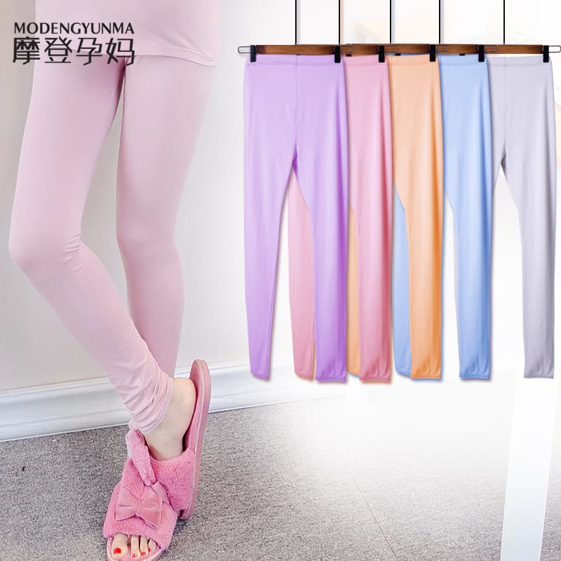 Maternity Thermal Leggings with Belly Support, Warm Cotton-Lined Long Johns, Maternity Sleep Pants, Autumn Winter, Single Layer Modal