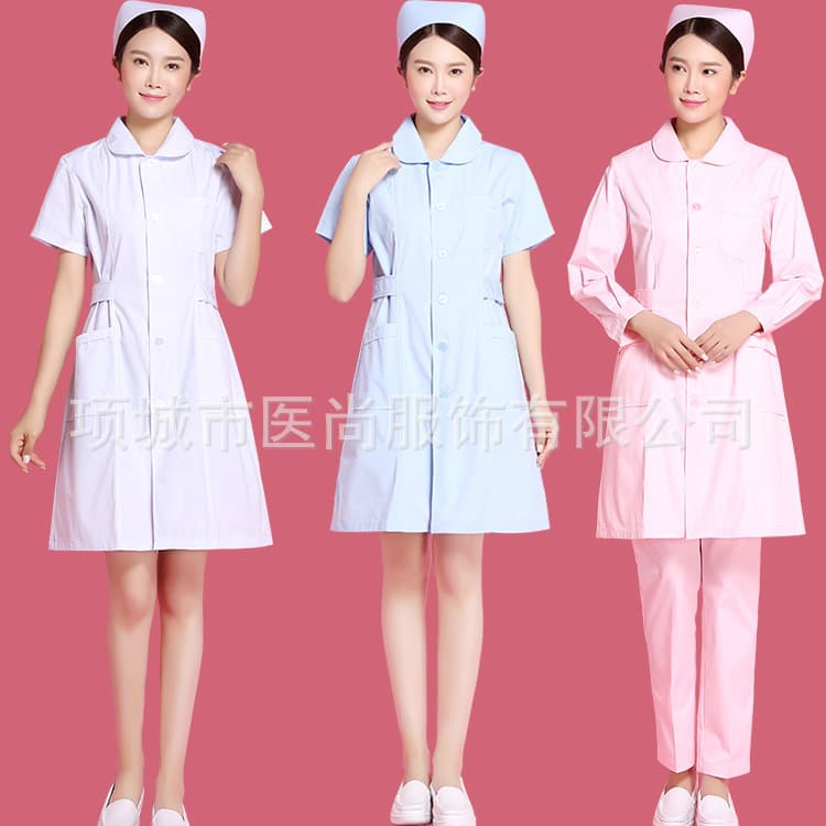 Factory Wholesale Summer Nurse Uniform Medical Long and Short Sleeve Peter Pan Collar Hospital Pharmacy White Coat Intern Workwear