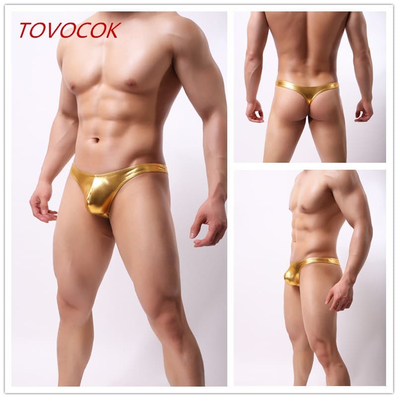 Men's Patent Leather Thong G-String U-Back Sexy Exposed Butt T-Back Men's Thong Sexy Underwear Wholesale