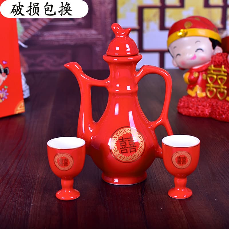 In-Stock Wedding Decanter Set, Ceramic Toast Cups for Bride and Groom, Banquet Tea Ceremony Ware Wholesale