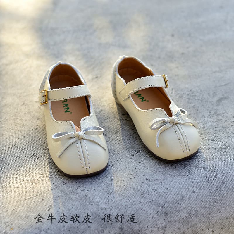 2024 Genuine Leather Girls' Shoes Spring New Black Leather Shoes Performance Shoes Baby Square Toe Korean Style Trendy Shoes Princess Shoes