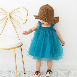 Amazon Bestseller Summer Strapless Mesh Girl's Dress Ruffle Baby Princess Tutu Dress
