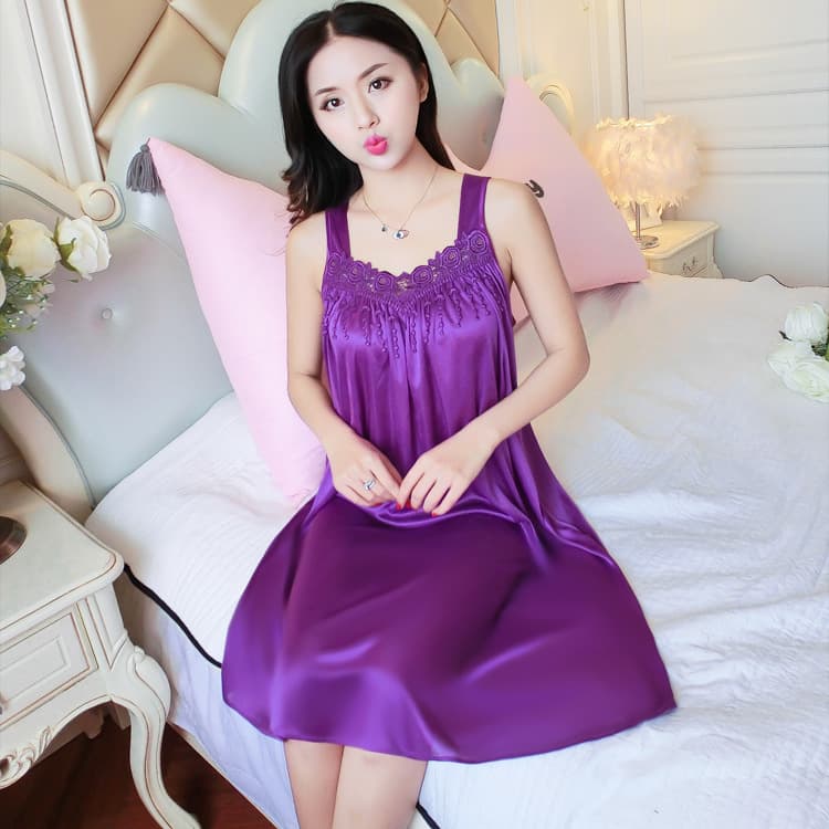 Spring and Summer Sexy Ice Silk Spaghetti Strap Nightgown for Women, Plus Size Nightdress, Single Slip Dress, Loungewear