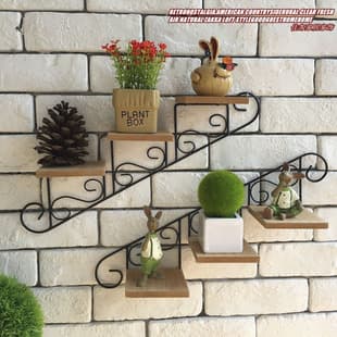 American Retro Rustic Creative Staircase Shape Wall-Mounted Flower Shelf for Cafe and Clothing Store Decoration