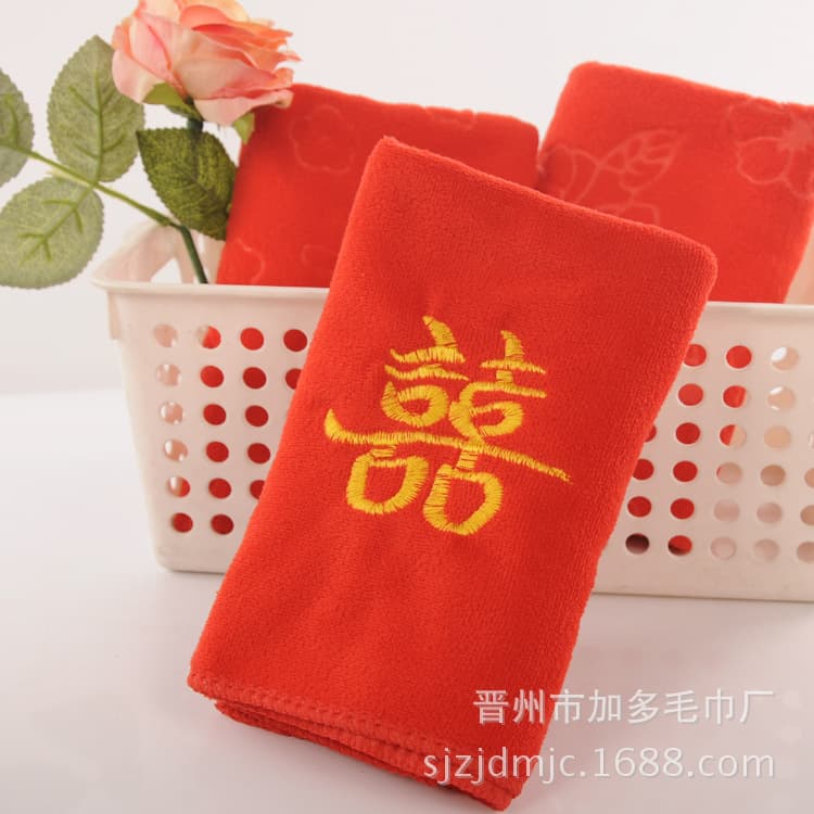 Factory Direct Supply Thick Wedding Towels, Bright Red Soft Absorbent Return Gifts for Marriage Celebrations