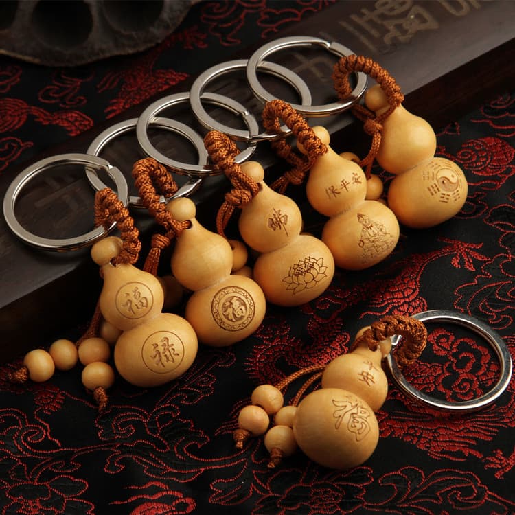 Imitation Peach Wood Keychain Safe and Prosperous Gourd Keychain Car Keychain Gift Free Logo YSK04