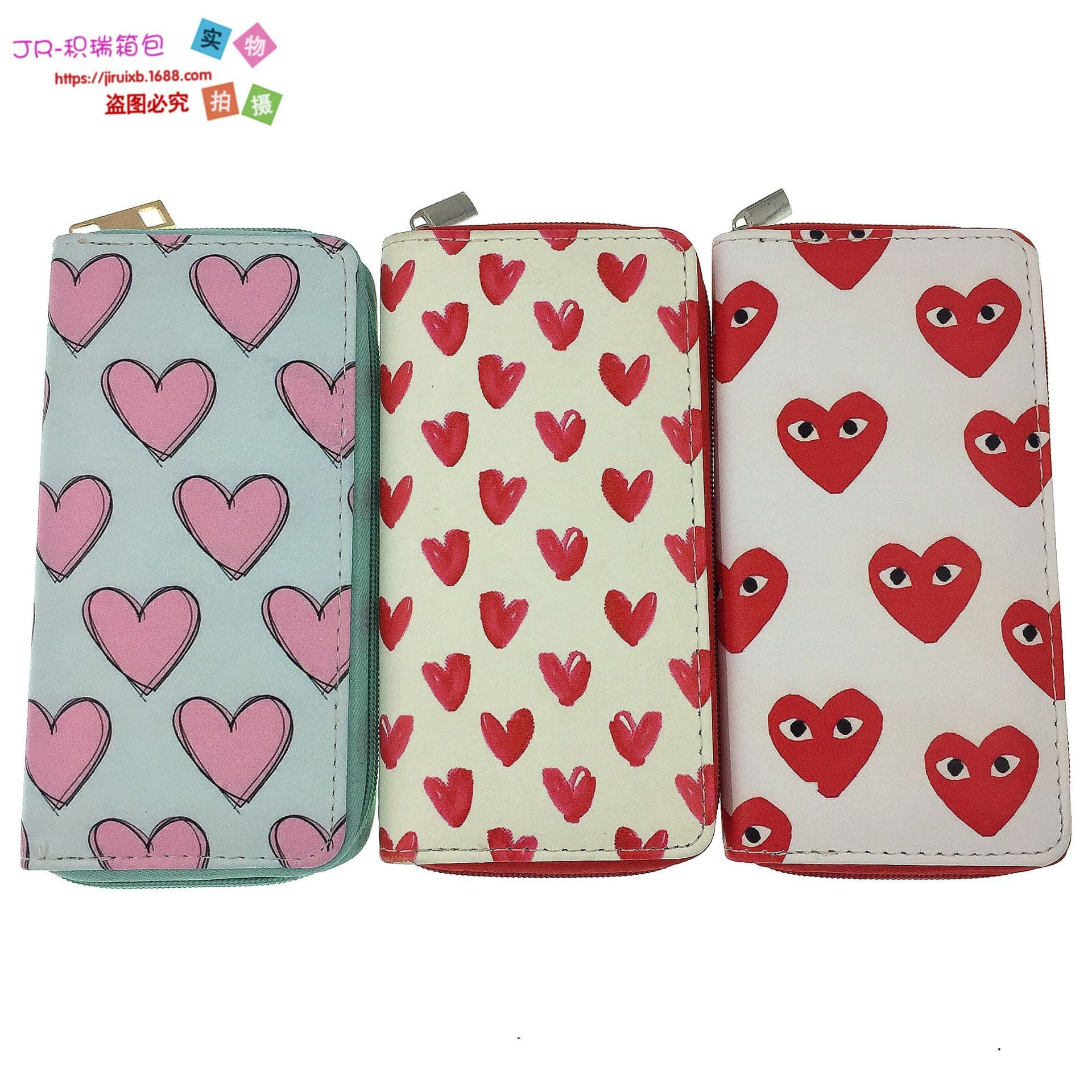 In Stock European and American Style Heart-Shaped PU Wallet Women's Purse Single Zipper Bag Cosmetic Bag Passport Case Yiwu Factory