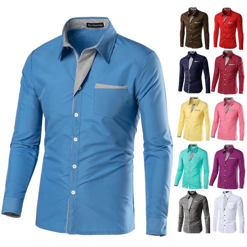 AliExpress EBAY Trendy Contrast Color Men's Shirt Striped Foreign Trade Long Sleeve Men's Shirt New