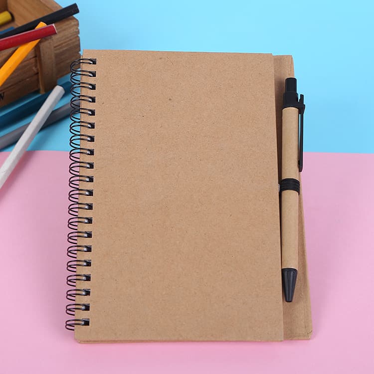 Custom Kraft Paper Coil Notebook with Pen Wholesale Custom Notebook Notepad Educational Promotional Notebook Custom Logo