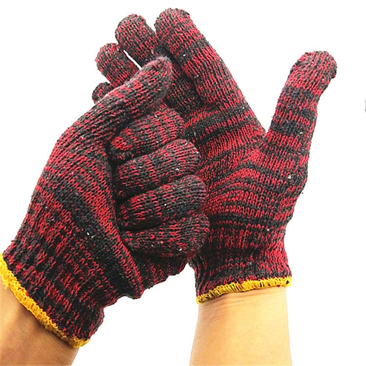 Thickened and wear-resistant work gloves, discounted single glove, cold-proof knitted cotton yarn, red floral construction site protective cotton thread, white for hands.
