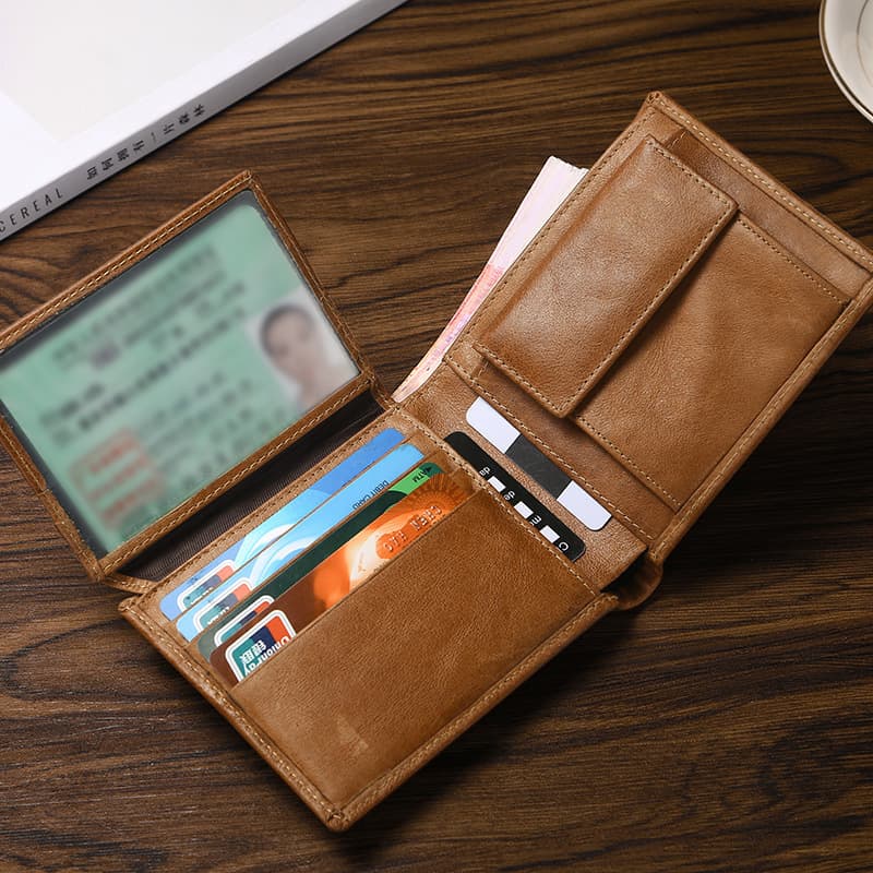 Leather Wallet Men's Retro Bifold Coin Card Holder RFID Anti-Theft European And American Style Wallet Breathable Ultra-Light Wear-Resistant