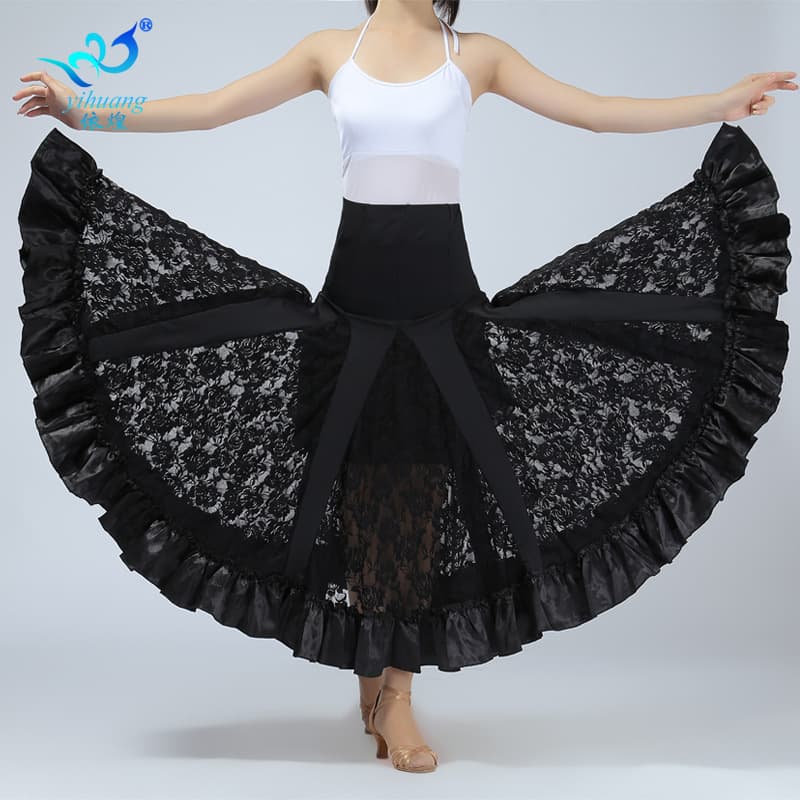Ballroom Dance Long Skirt, Modern Dance Skirt, Lace Half Skirt, Social Dance Practice Skirt, Performance Skirt, Large Swing Skirt