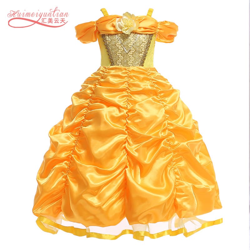 2026 new ins beauty and the beast Belle princess dress suspender one-shoulder pleated Christmas costume