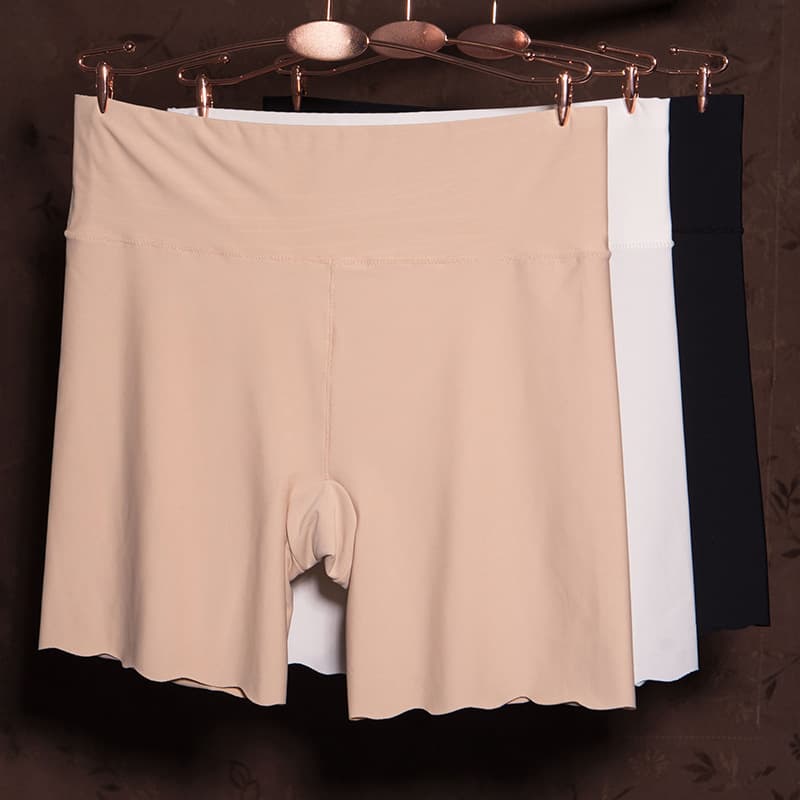 【90-160 Jin】Plus Size Anti-Peep Underwear Women Wave Trim Waist Control Ice Silk Three-Point Seamless Safety Pants