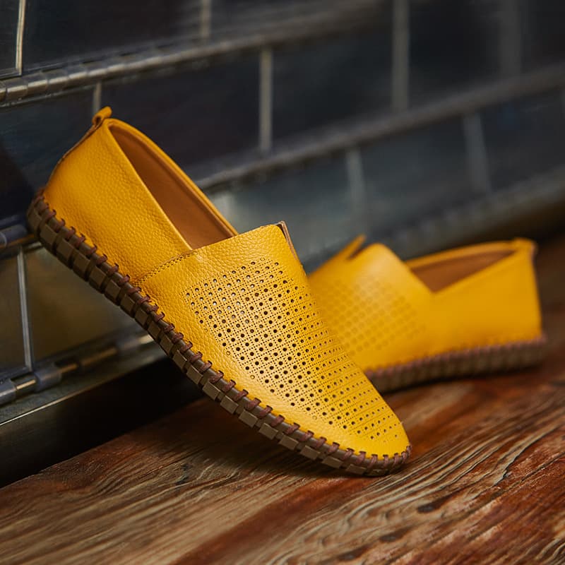 955 Spring and Summer Men's Shoes, Casual Shoes, Loafers, Low-Top Slip-Ons, Cut-Out Cowhide Driving Shoes, Large Size Handmade Leather Shoes