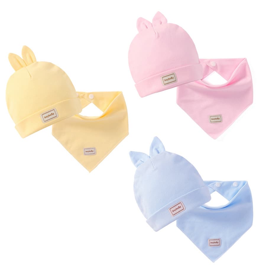 Yiwu Baby Hat Wholesale Newborn Cotton Infant Cap Rabbit Baby Hat Headband Set