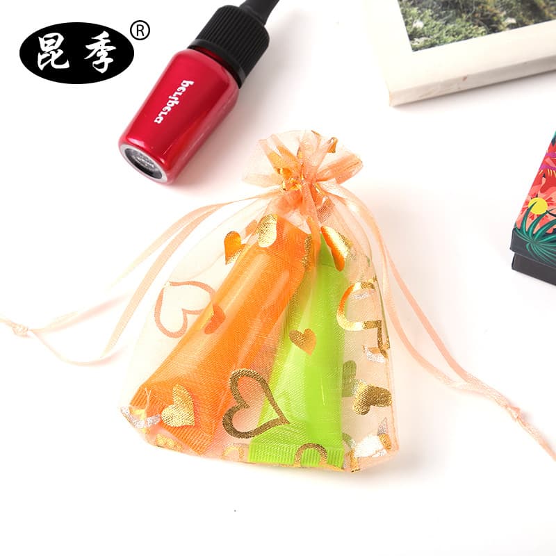 Gold Foil Heart-Shaped Mesh Drawstring Bag, Jewelry Packaging Pouch, Small Gift Storage Bag, Sachet Breathable Bag, In Stock