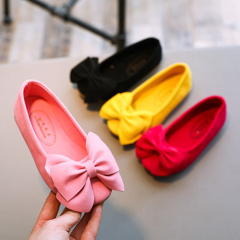 2020 New Style Solid Color Bow Princess Shoes, Girls' Fashion Trend Flats, Comfortable and Wear-resistant Slip-on Shoes