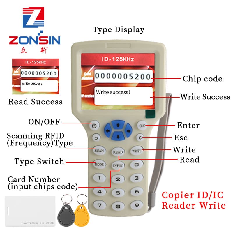 Multi-frequency ID Card Copier IC Access Card Copy Machine RFID Smart Card Sensor ZX-08CD English Version