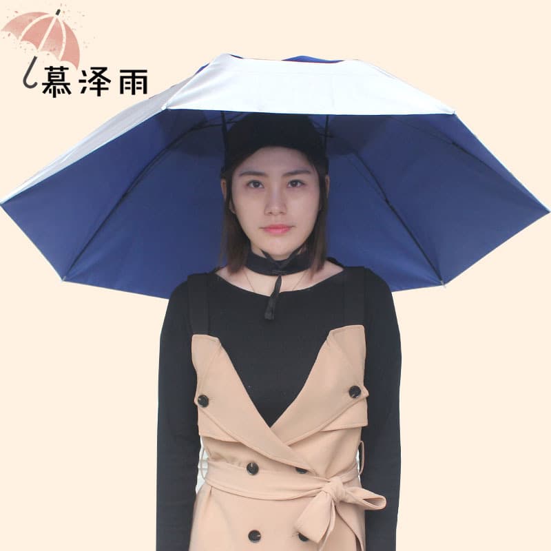 Three-Fold Black Coated Head-Worn Umbrella Hat, Outdoor Sun Protection UV Fishing Rain Umbrella, Sunshade Hat for Tea Picking Wholesale