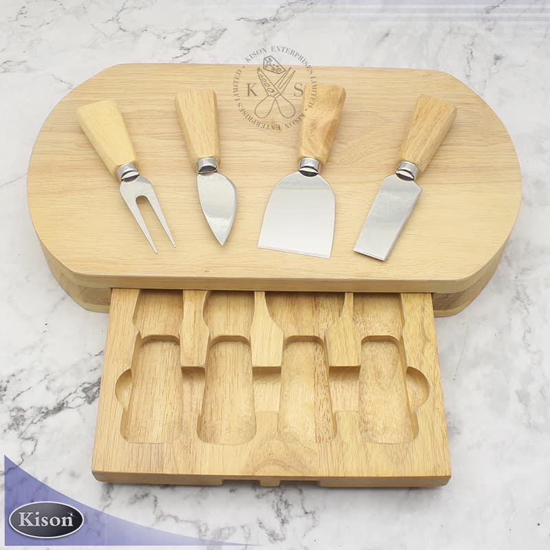 American Rubberwood Cheese Board Wood Box Set, Compatible with Any Cheese Knife, Cheese Cutter, Pizza Cutter